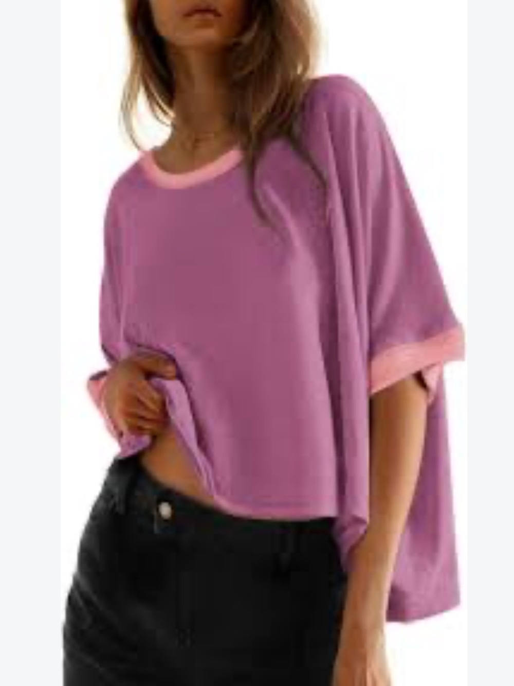 Women's Short Sleeve Ringer Tee in Berry Pink